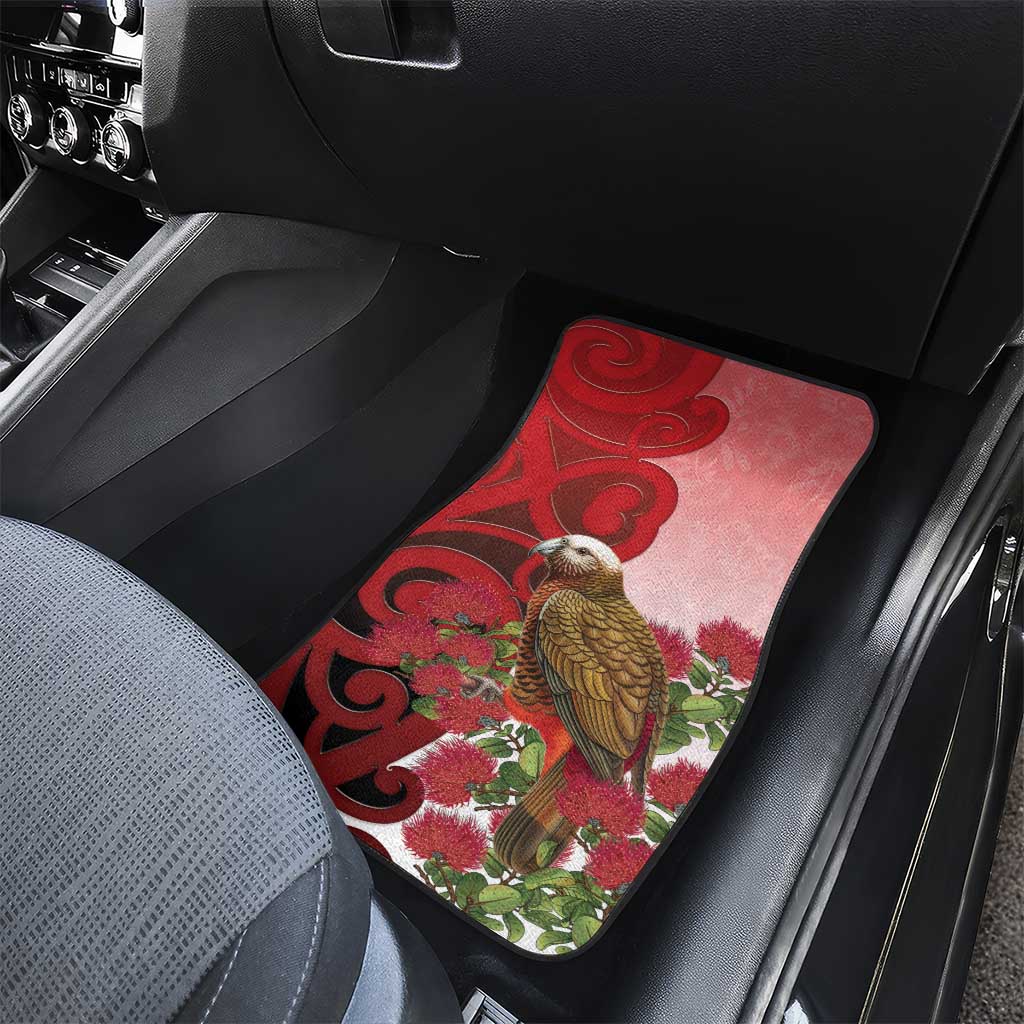 New Zealand Parrot Kaka Car Mats Maori Koru With Pohutukawa Flowers LT05 - Polynesian Pride