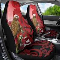 New Zealand Parrot Kaka Car Seat Cover Maori Koru With Pohutukawa Flowers LT05 - Polynesian Pride