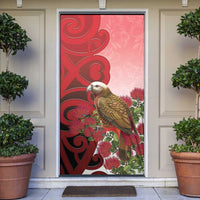 New Zealand Parrot Kaka Door Cover Maori Koru With Pohutukawa Flowers LT05 Red - Polynesian Pride