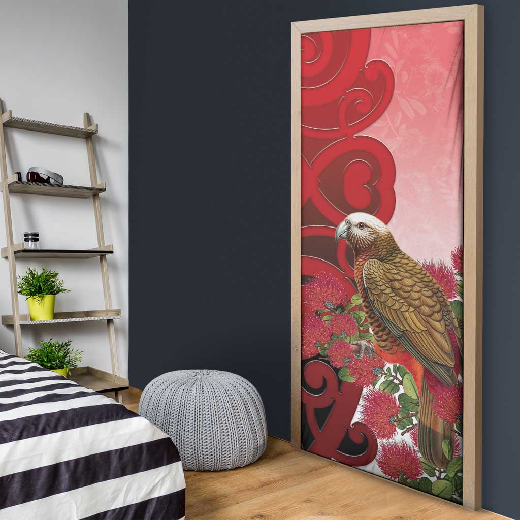 New Zealand Parrot Kaka Door Cover Maori Koru With Pohutukawa Flowers LT05 - Polynesian Pride