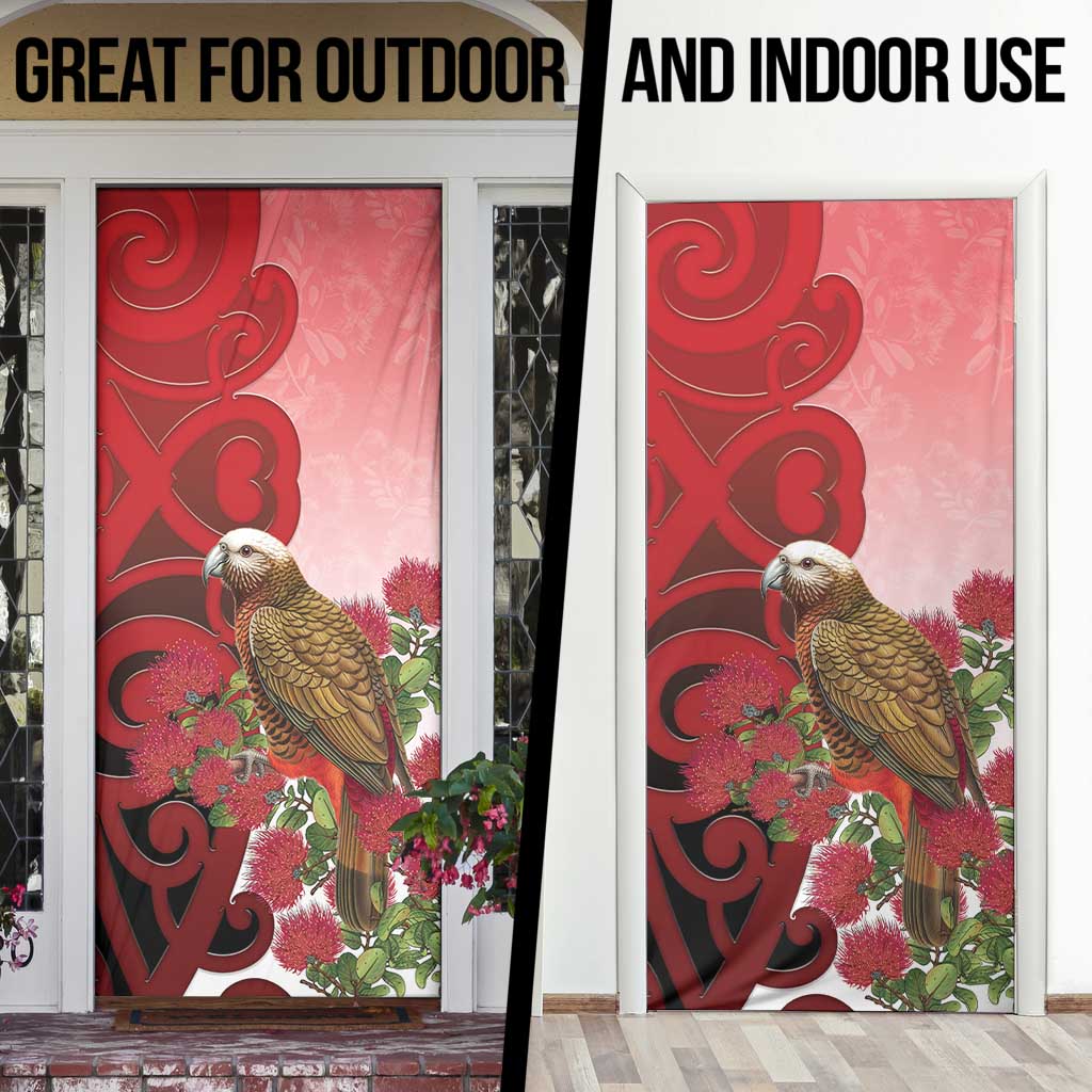New Zealand Parrot Kaka Door Cover Maori Koru With Pohutukawa Flowers LT05 - Polynesian Pride