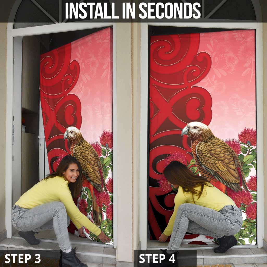 New Zealand Parrot Kaka Door Cover Maori Koru With Pohutukawa Flowers LT05 - Polynesian Pride