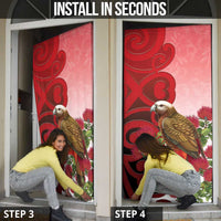 New Zealand Parrot Kaka Door Cover Maori Koru With Pohutukawa Flowers LT05 - Polynesian Pride
