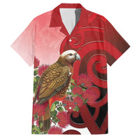 New Zealand Parrot Kaka Family Matching Off The Shoulder Long Sleeve Dress and Hawaiian Shirt Maori Koru With Pohutukawa Flowers LT05 Dad's Shirt - Short Sleeve Red - Polynesian Pride