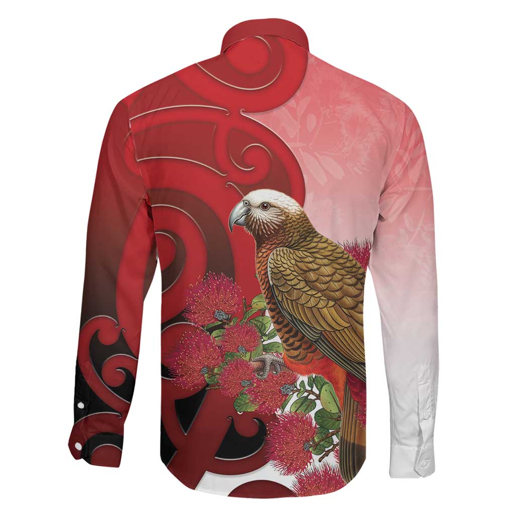 New Zealand Parrot Kaka Family Matching Off Shoulder Maxi Dress and Hawaiian Shirt Maori Koru With Pohutukawa Flowers LT05 - Polynesian Pride