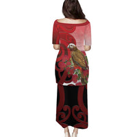 New Zealand Parrot Kaka Family Matching Puletasi and Hawaiian Shirt Maori Koru With Pohutukawa Flowers LT05 - Polynesian Pride