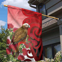 New Zealand Parrot Kaka Garden Flag Maori Koru With Pohutukawa Flowers LT05 - Polynesian Pride
