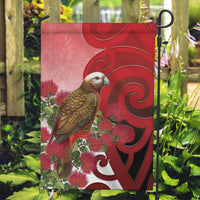 New Zealand Parrot Kaka Garden Flag Maori Koru With Pohutukawa Flowers LT05 Garden Flag Red - Polynesian Pride