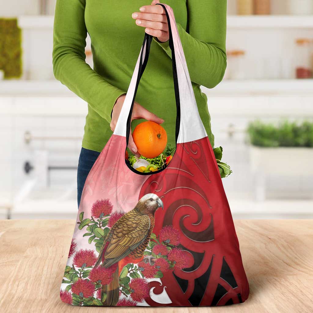 New Zealand Parrot Kaka Grocery Bag Maori Koru With Pohutukawa Flowers LT05 - Polynesian Pride