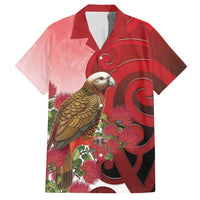 New Zealand Parrot Kaka Hawaiian Shirt Maori Koru With Pohutukawa Flowers LT05 Red - Polynesian Pride