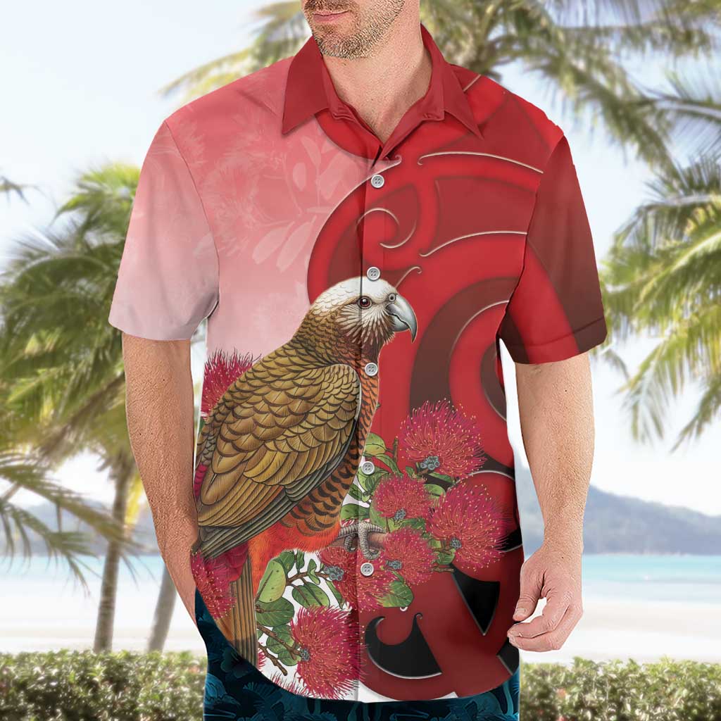 New Zealand Parrot Kaka Hawaiian Shirt Maori Koru With Pohutukawa Flowers LT05 - Polynesian Pride