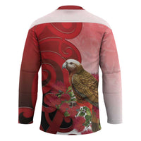 New Zealand Parrot Kaka Hockey Jersey Maori Koru With Pohutukawa Flowers LT05 - Polynesian Pride