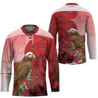 New Zealand Parrot Kaka Hockey Jersey Maori Koru With Pohutukawa Flowers LT05 - Polynesian Pride