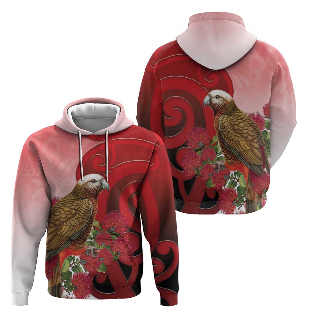 New Zealand Parrot Kaka Hoodie Maori Koru With Pohutukawa Flowers LT05 - Polynesian Pride
