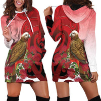 New Zealand Parrot Kaka Hoodie Dress Maori Koru With Pohutukawa Flowers LT05 - Polynesian Pride