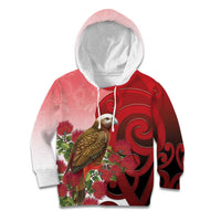 New Zealand Parrot Kaka Kid Hoodie Maori Koru With Pohutukawa Flowers LT05 Hoodie Red - Polynesian Pride