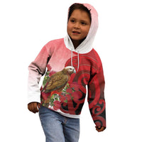 New Zealand Parrot Kaka Kid Hoodie Maori Koru With Pohutukawa Flowers LT05 - Polynesian Pride