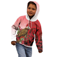 New Zealand Parrot Kaka Kid Hoodie Maori Koru With Pohutukawa Flowers LT05 - Polynesian Pride