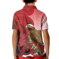 New Zealand Parrot Kaka Kid Polo Shirt Maori Koru With Pohutukawa Flowers LT05 - Polynesian Pride