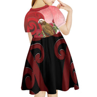 New Zealand Parrot Kaka Kid Short Sleeve Dress Maori Koru With Pohutukawa Flowers LT05 - Polynesian Pride