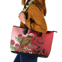 New Zealand Parrot Kaka Leather Tote Bag Maori Koru With Pohutukawa Flowers LT05 Red - Polynesian Pride