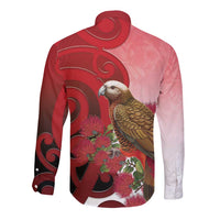 New Zealand Parrot Kaka Long Sleeve Button Shirt Maori Koru With Pohutukawa Flowers LT05 - Polynesian Pride