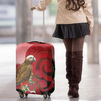 New Zealand Parrot Kaka Luggage Cover Maori Koru With Pohutukawa Flowers - Polynesian Pride