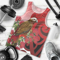 New Zealand Parrot Kaka Men Tank Top Maori Koru With Pohutukawa Flowers LT05 - Polynesian Pride