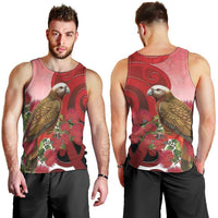 New Zealand Parrot Kaka Men Tank Top Maori Koru With Pohutukawa Flowers LT05 - Polynesian Pride