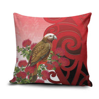 New Zealand Parrot Kaka Pillow Cover Maori Koru With Pohutukawa Flowers LT05 Red - Polynesian Pride