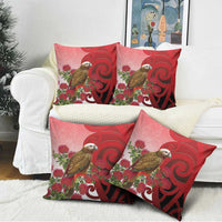New Zealand Parrot Kaka Pillow Cover Maori Koru With Pohutukawa Flowers LT05 - Polynesian Pride