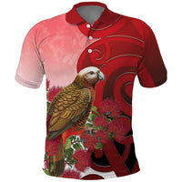 New Zealand Parrot Kaka Polo Shirt Maori Koru With Pohutukawa Flowers LT05 Red - Polynesian Pride