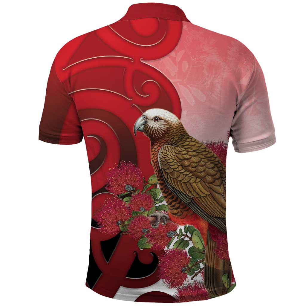 New Zealand Parrot Kaka Polo Shirt Maori Koru With Pohutukawa Flowers LT05 - Polynesian Pride