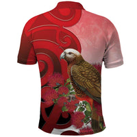 New Zealand Parrot Kaka Polo Shirt Maori Koru With Pohutukawa Flowers LT05 - Polynesian Pride