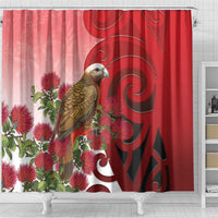 New Zealand Parrot Kaka Shower Curtain Maori Koru With Pohutukawa Flowers LT05 - Polynesian Pride