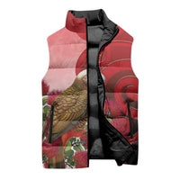 New Zealand Parrot Kaka Sleeveless Puffer Jacket Maori Koru With Pohutukawa Flowers LT05 - Polynesian Pride