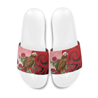 New Zealand Parrot Kaka Slide Sandals Maori Koru With Pohutukawa Flowers LT05 Red - Polynesian Pride