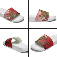 New Zealand Parrot Kaka Slide Sandals Maori Koru With Pohutukawa Flowers LT05 - Polynesian Pride