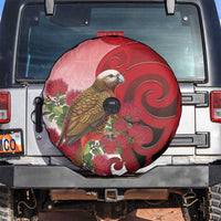 New Zealand Parrot Kaka Spare Tire Cover Maori Koru With Pohutukawa Flowers LT05 Red - Polynesian Pride