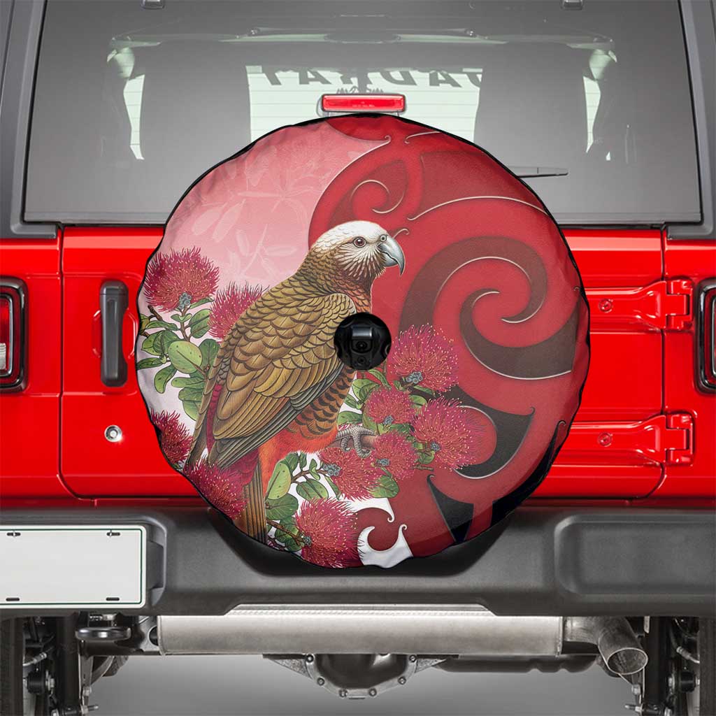 New Zealand Parrot Kaka Spare Tire Cover Maori Koru With Pohutukawa Flowers LT05 - Polynesian Pride
