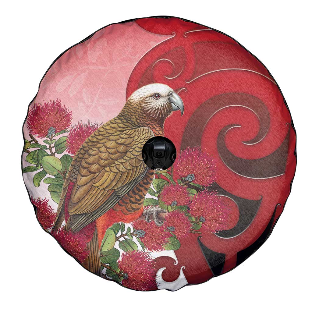New Zealand Parrot Kaka Spare Tire Cover Maori Koru With Pohutukawa Flowers LT05 - Polynesian Pride