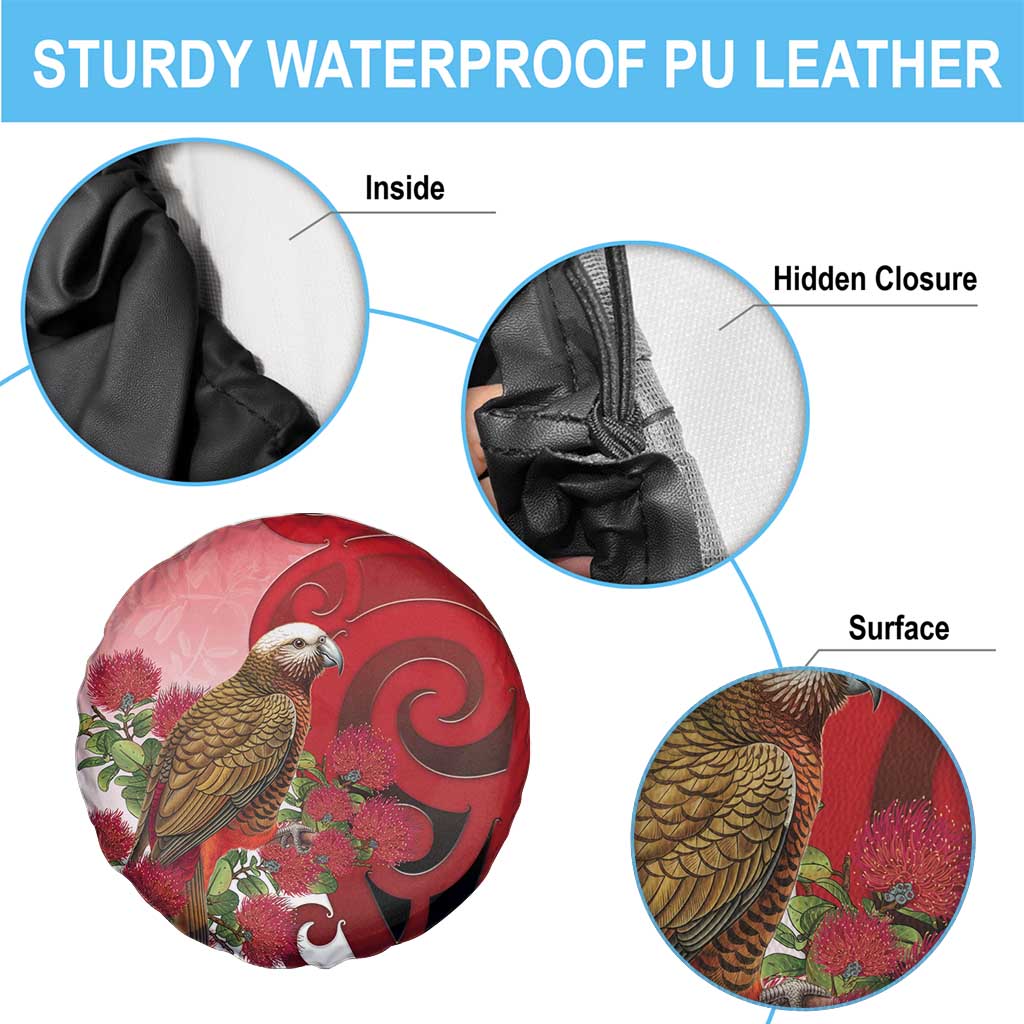New Zealand Parrot Kaka Spare Tire Cover Maori Koru With Pohutukawa Flowers LT05 - Polynesian Pride