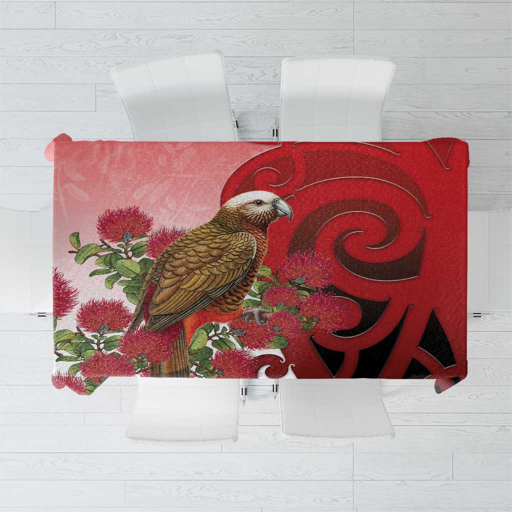 New Zealand Parrot Kaka Tablecloth Maori Koru With Pohutukawa Flowers - Polynesian Pride