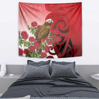New Zealand Parrot Kaka Tapestry Maori Koru With Pohutukawa Flowers - Polynesian Pride