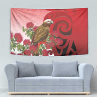 New Zealand Parrot Kaka Tapestry Maori Koru With Pohutukawa Flowers - Polynesian Pride