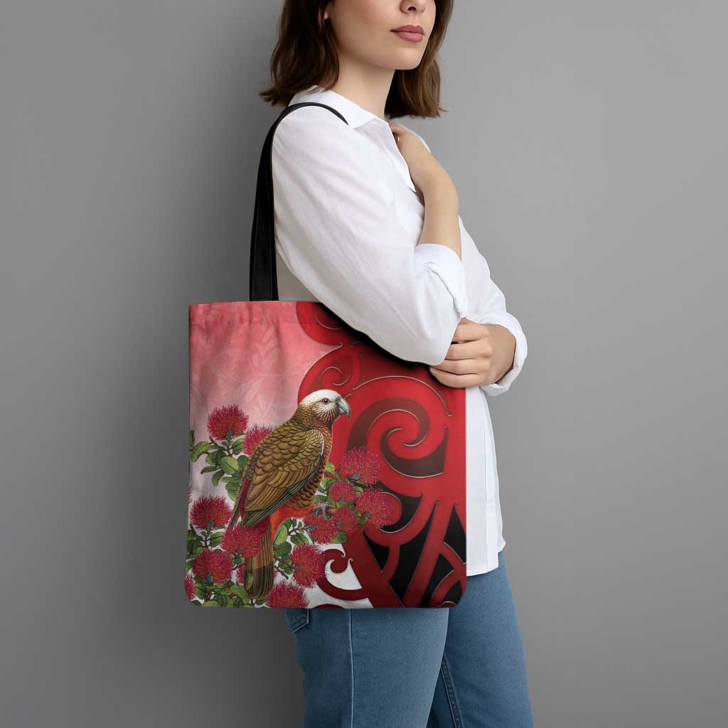New Zealand Parrot Kaka Tote Bag Maori Koru With Pohutukawa Flowers LT05 - Polynesian Pride