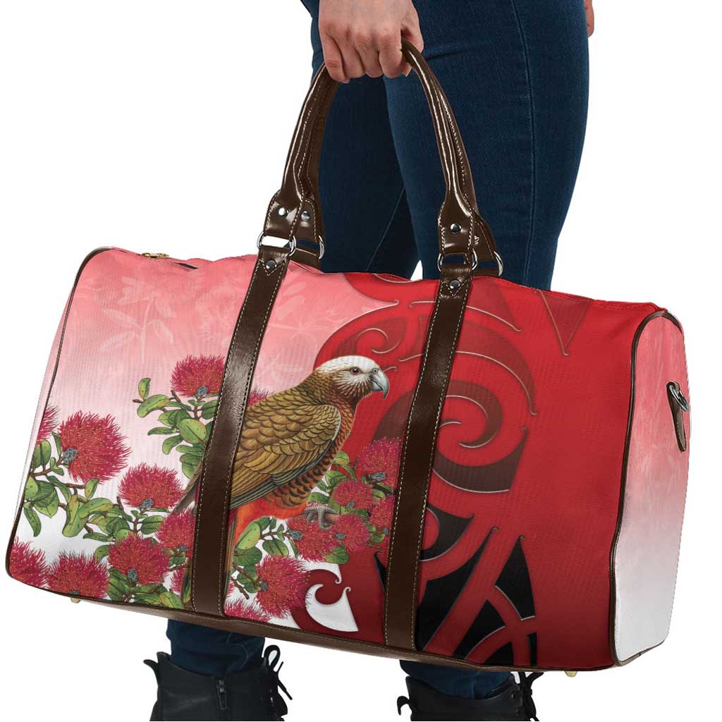 New Zealand Parrot Kaka Travel Bag Maori Koru With Pohutukawa Flowers LT05 - Polynesian Pride