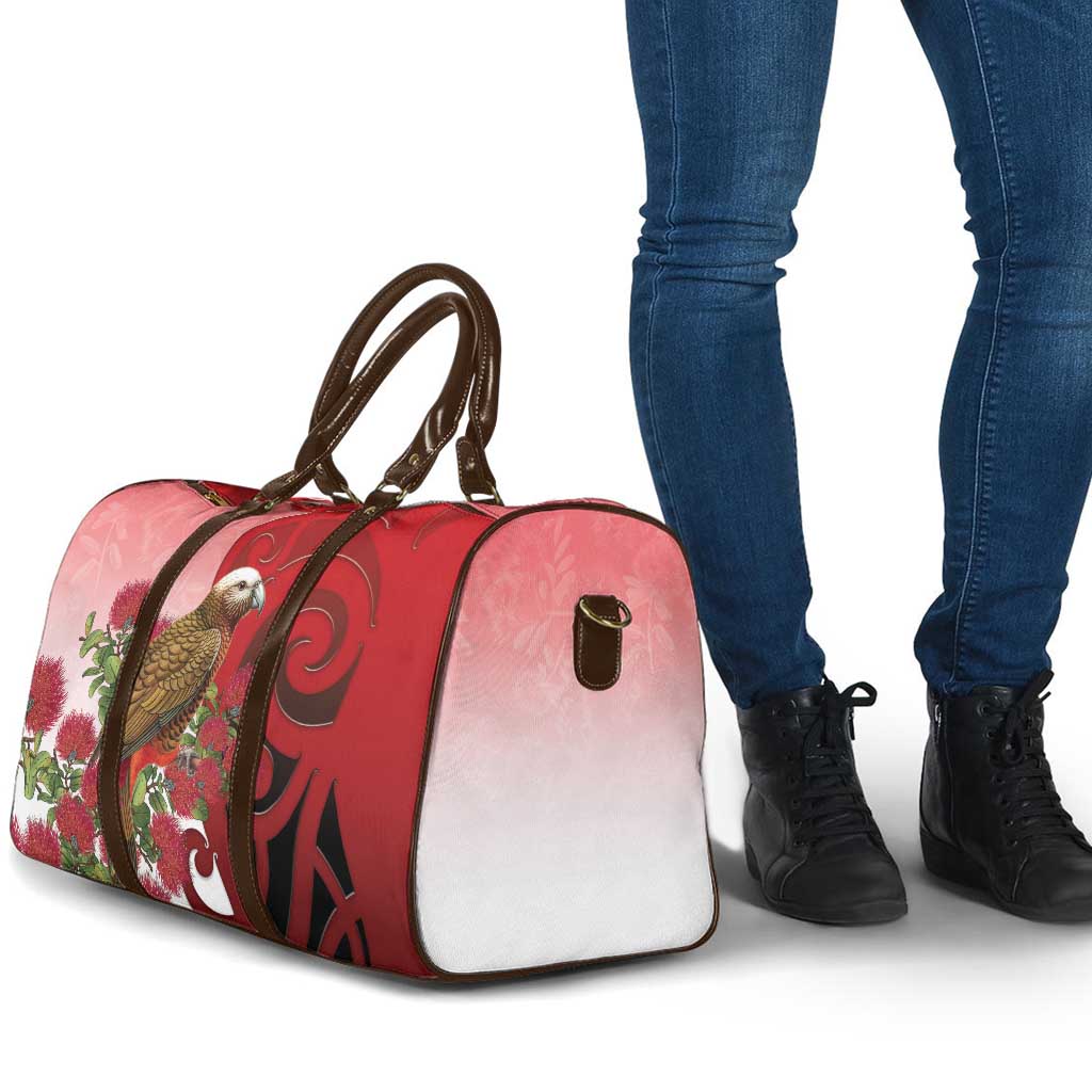 New Zealand Parrot Kaka Travel Bag Maori Koru With Pohutukawa Flowers LT05 - Polynesian Pride