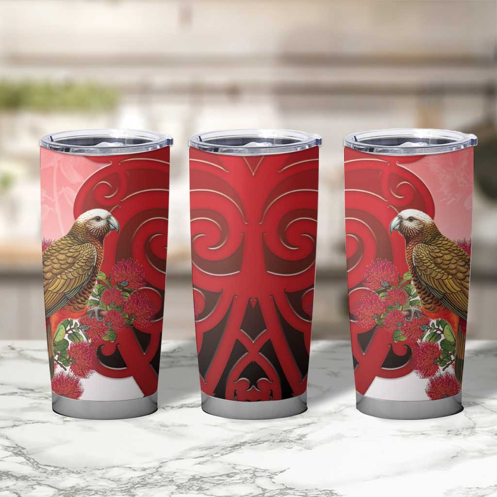 New Zealand Parrot Kaka Tumbler Cup Maori Koru With Pohutukawa Flowers LT05 - Polynesian Pride