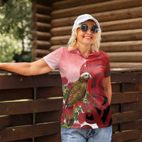 New Zealand Parrot Kaka Women Polo Shirt Maori Koru With Pohutukawa Flowers LT05 - Polynesian Pride
